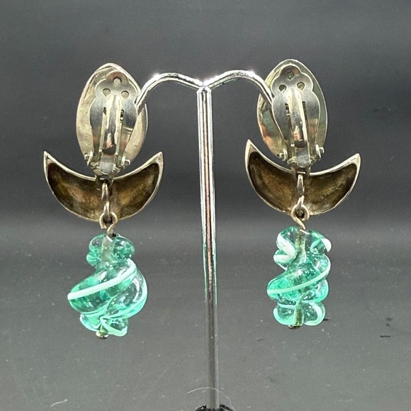 Vintage Sterling Silver 2.5" Modernist Clip-On Earrings – Signed Artisan - Picture 5 of 9